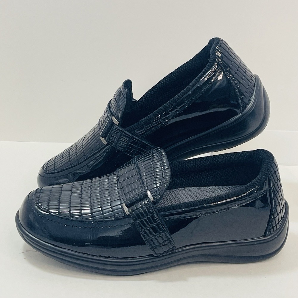 OrthoFeet Womens Sz 8.5W Chelsea Black Croc Leather Hook & Loop Casual Shoes 819